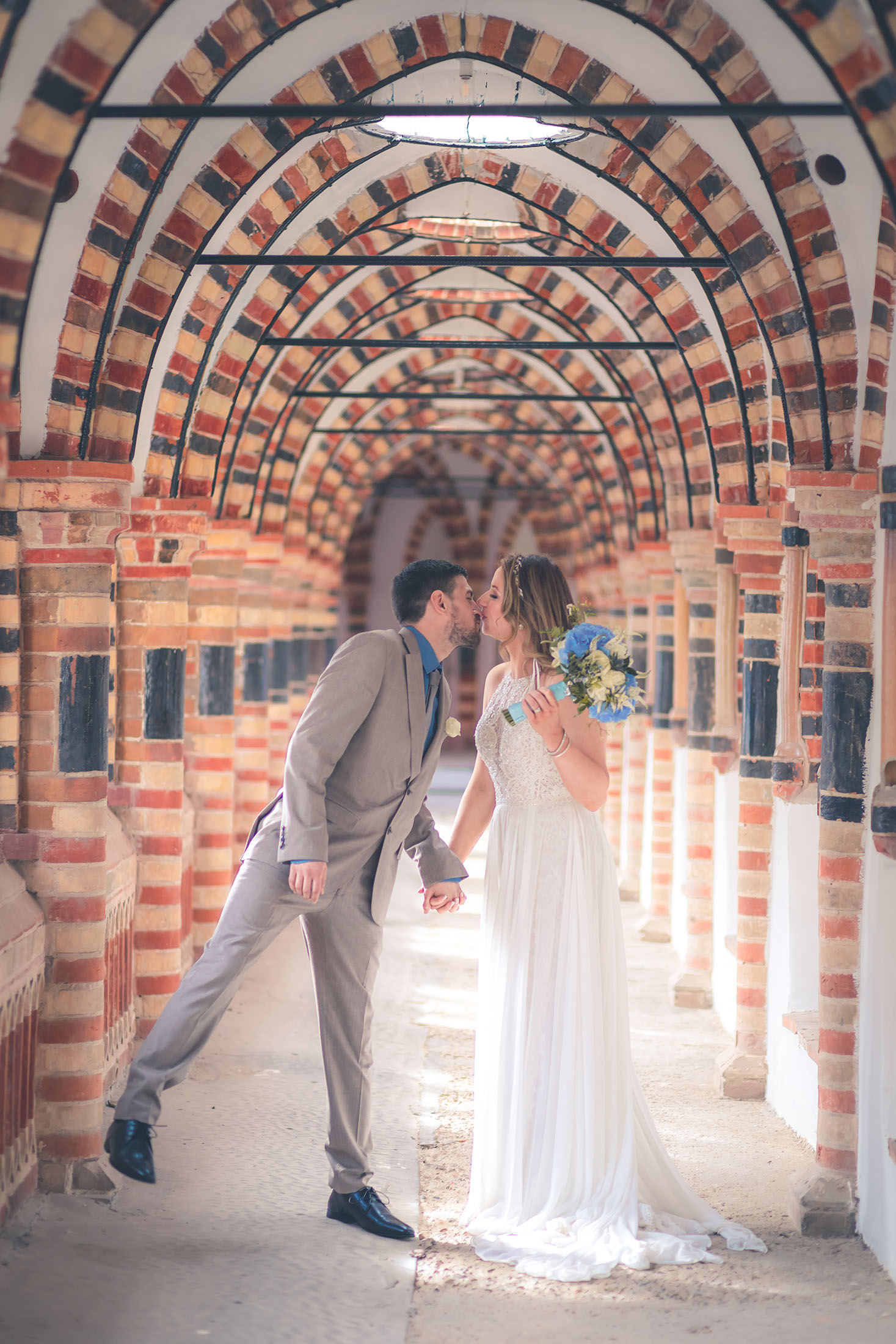 Just Married Kiss at De Vere Estate Corridor Wedding Photography Hampshire